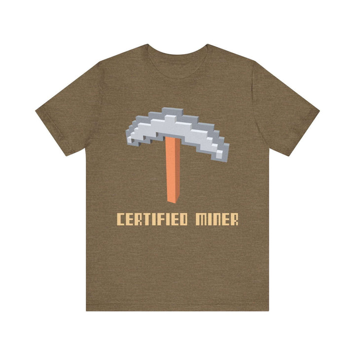 Minecraft Certified Miner Pixel Pickaxe T Shirt | Heather Olive