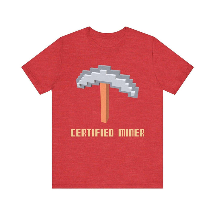 Minecraft Certified Miner Pixel Pickaxe T Shirt | Heather Red