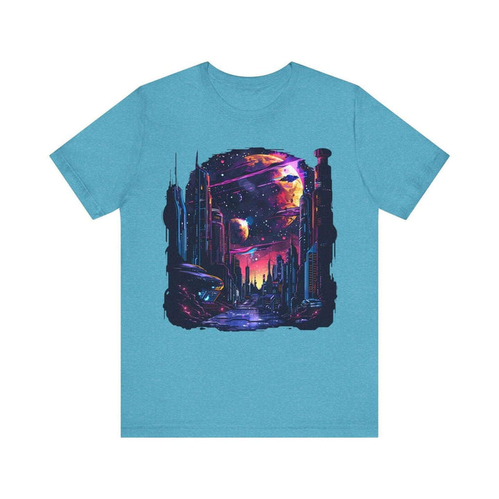 Nasa Cyberpunk Galaxy T Shirt | Heather Aqua