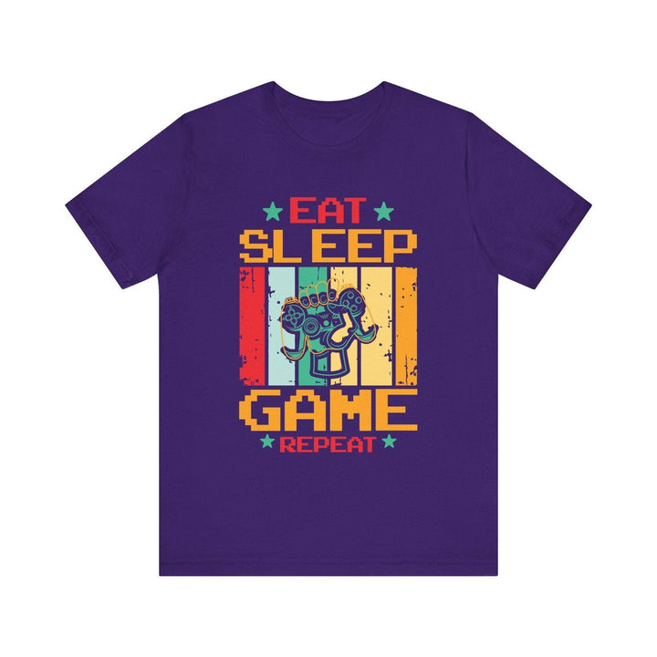 Retro Gaming Eat Sleep Game Repeat T Shirt | Team Purple