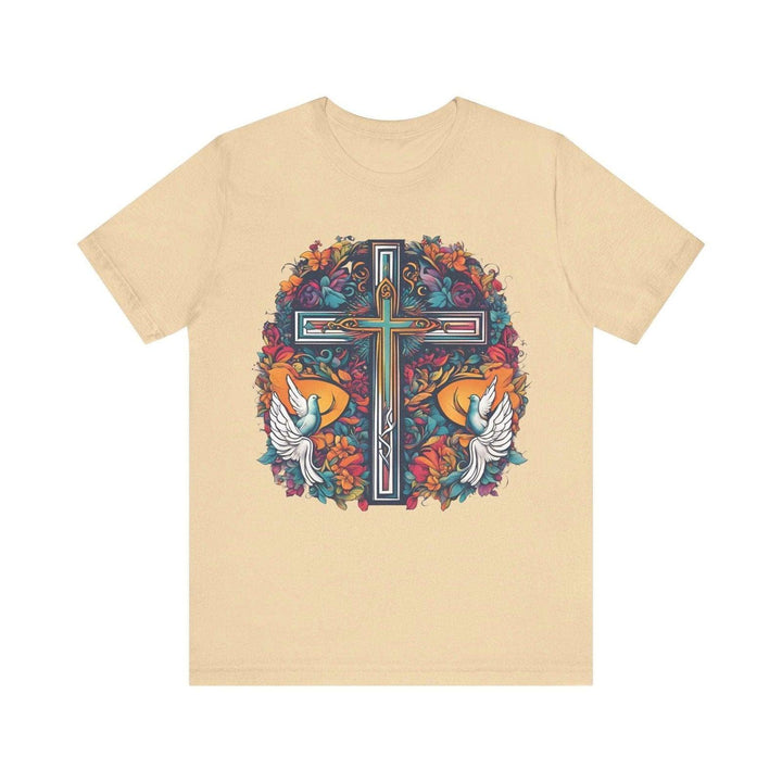 Christian Floral Cross Peace T Shirt | Soft Cream