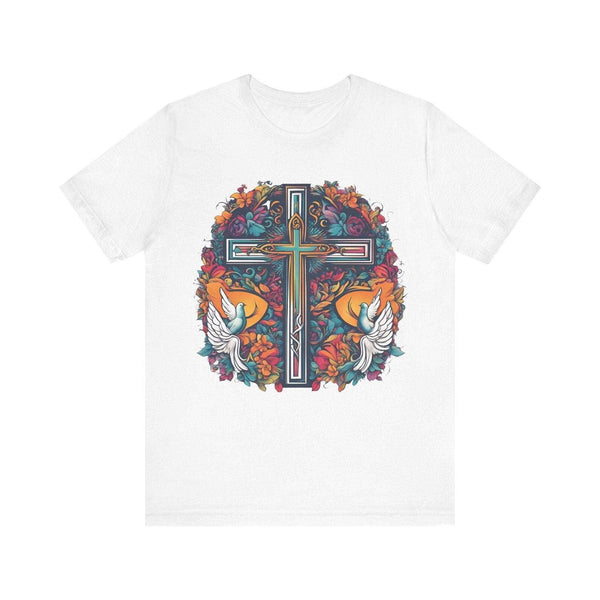 Christian Floral Cross Peace T Shirt | White