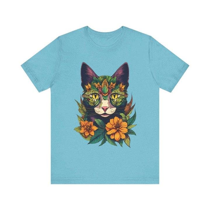 Flower Floral Feline T Shirt | Turquoise