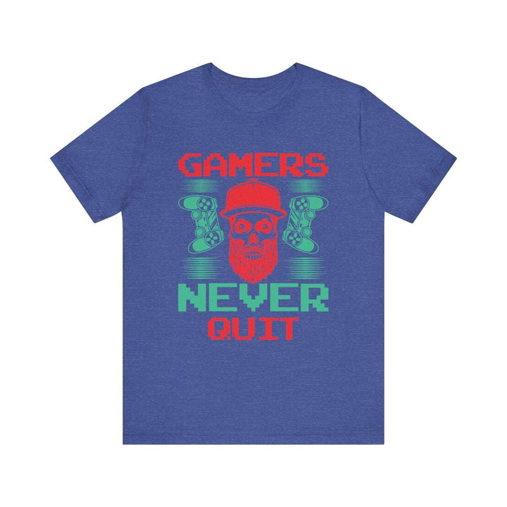 Retro Gaming Never Quit T Shirt | Heather True Royal