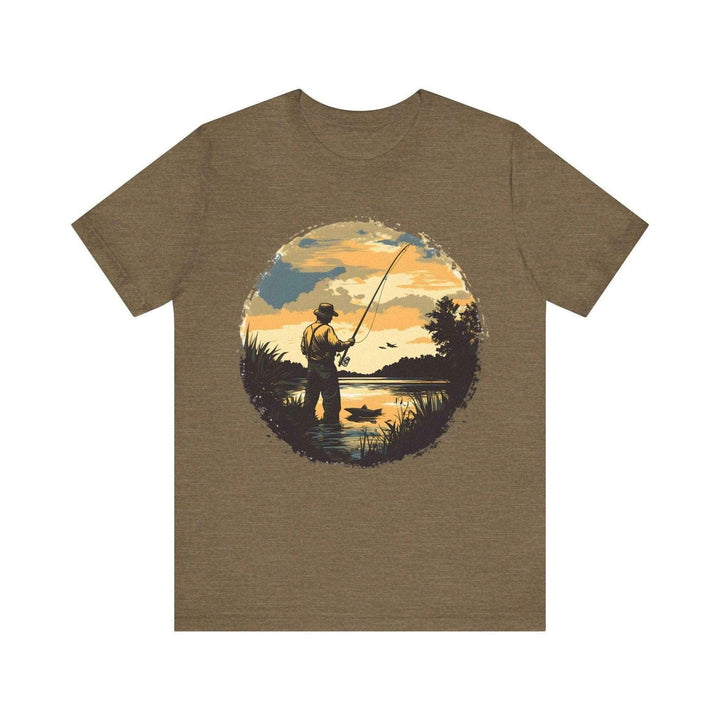 Fishing Golden Hour T Shirt | Heather Olive