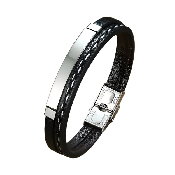 Sew Lines Leather Bracelet | Silver Twill Tees
