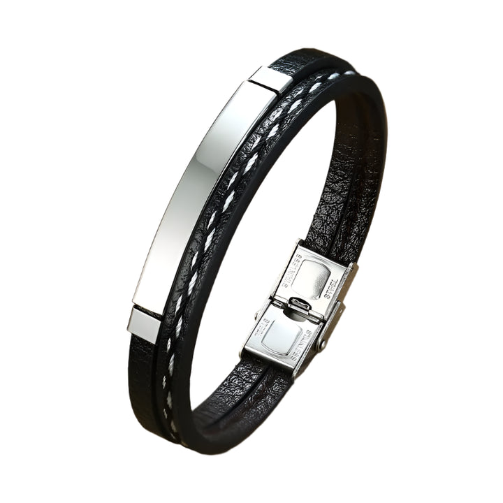 Sew Lines Leather Bracelet | Silver Twill Tees