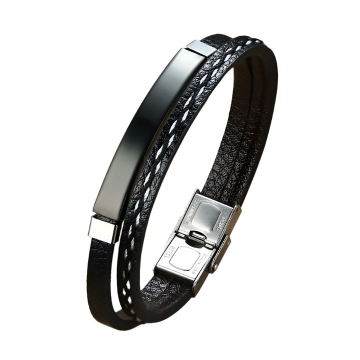 Sew Lines Leather Bracelet | Black Twill Tees
