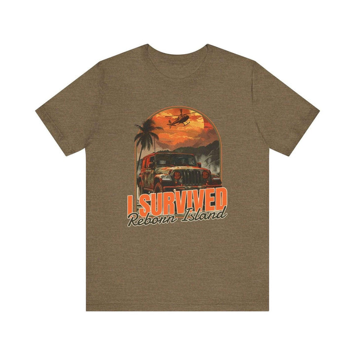 Adventure I Survived Reborn Island T Shirt | Heather Olive Twill Tees