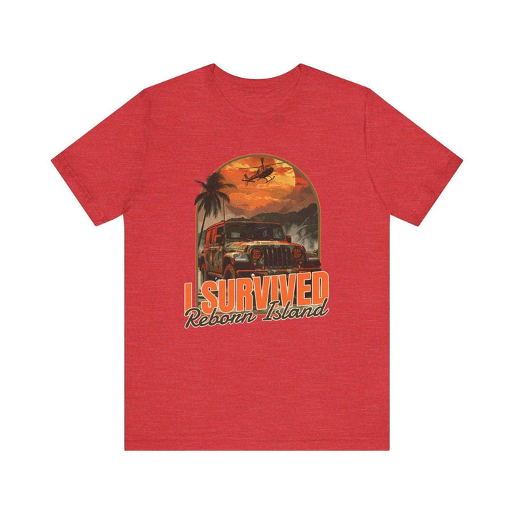 Adventure I Survived Reborn Island T Shirt | Heather Red Twill Tees