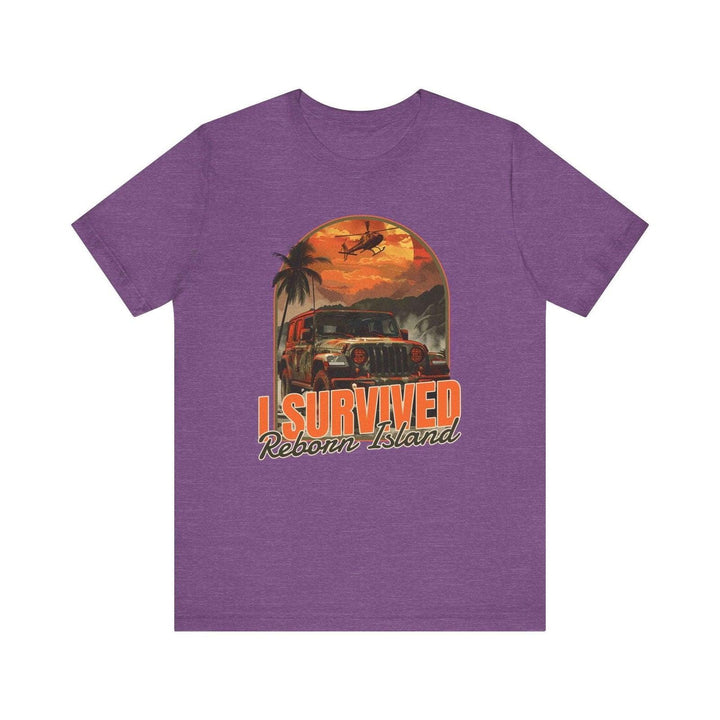 Adventure I Survived Reborn Island T Shirt | Heather Team Purple Twill Tees