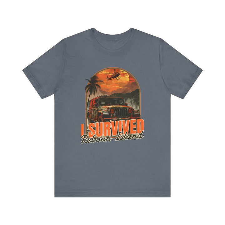 Adventure I Survived Reborn Island T Shirt | Steel Blue Twill Tees