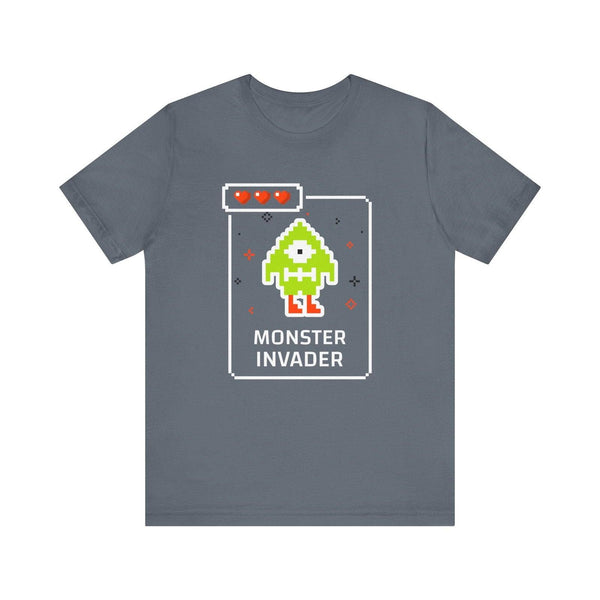 Retro Gaming Monster Invader T Shirt | Steel Blue