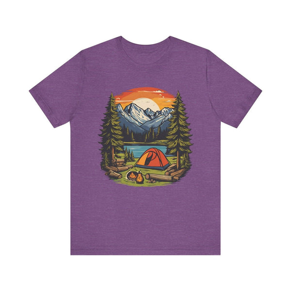 Summer Camp Mountain Campfire Retreat T Shirt | Heather Team Purple