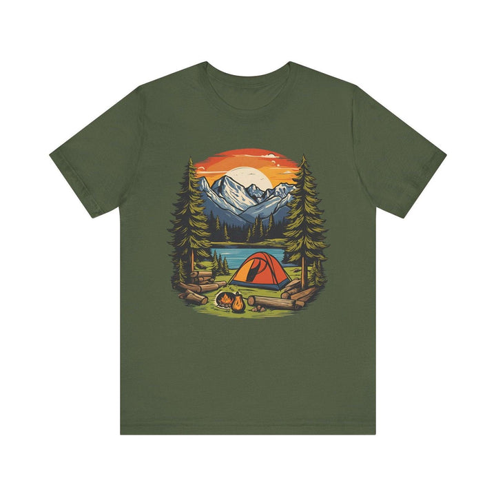 Summer Camp Mountain Campfire Retreat T Shirt | Military Green