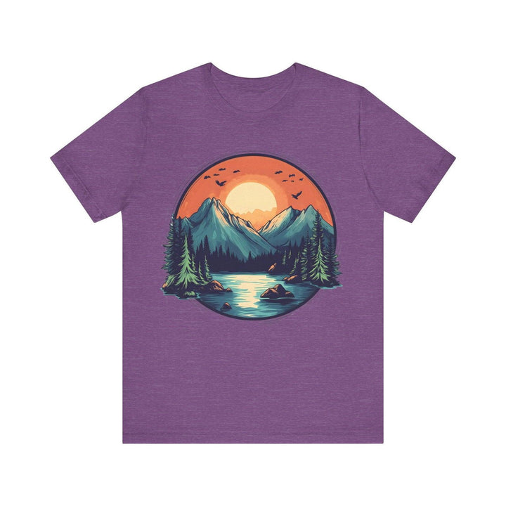 Hiking Mountain Sunrise T Shirt | Heather Team Purple