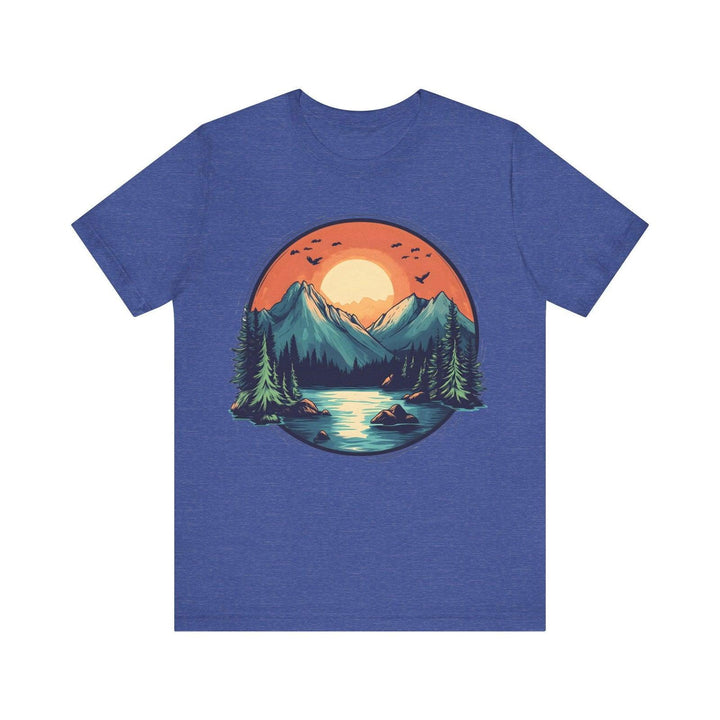 Hiking Mountain Sunrise T Shirt | Heather True Royal