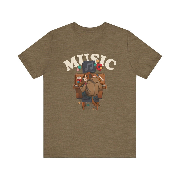 Band Piano Pup Music T Shirt | Heather Olive