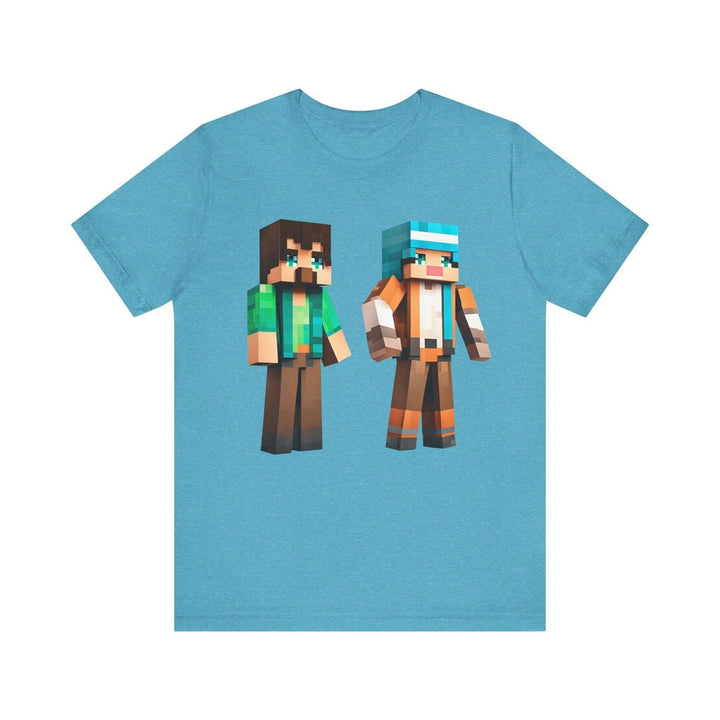 Minecraft Pixel Duo Adventurers T Shirt | Heather Aqua