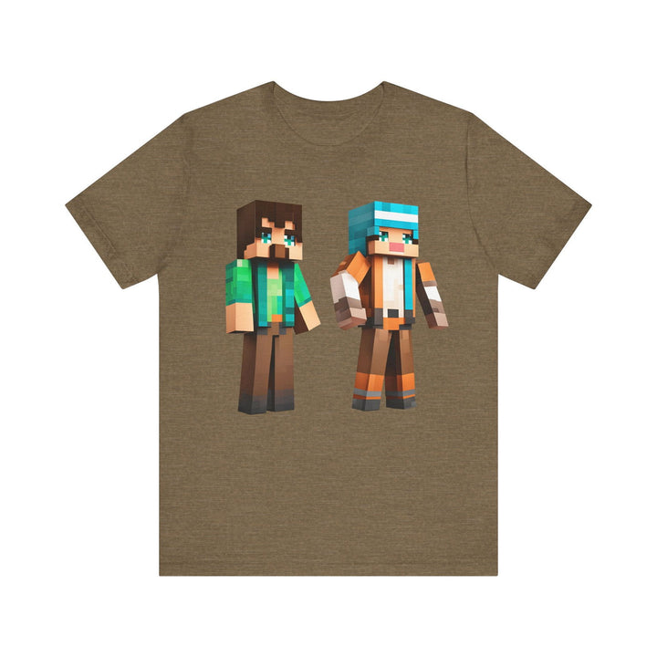 Minecraft Pixel Duo Adventurers T Shirt | Heather Olive