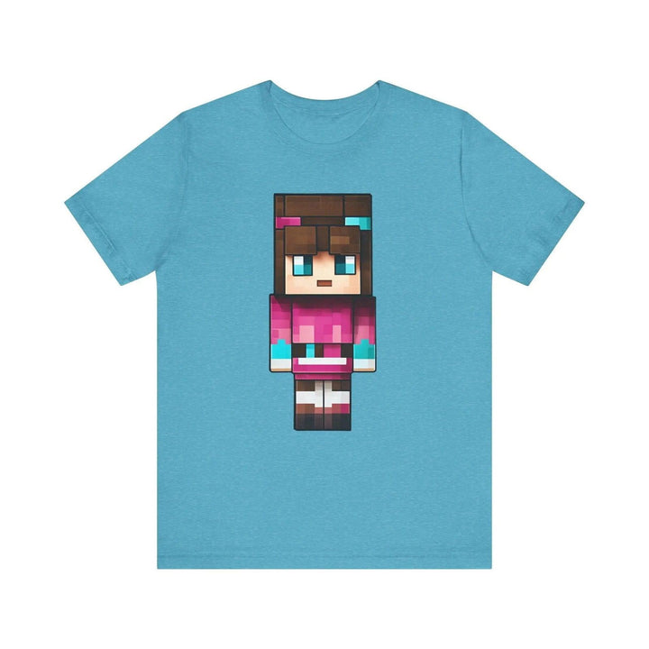 Minecraft Pixel Pink Hero T Shirt | Heather Aqua