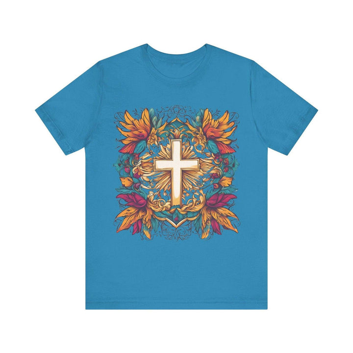 Christian Radiant Cross T Shirt | Aqua