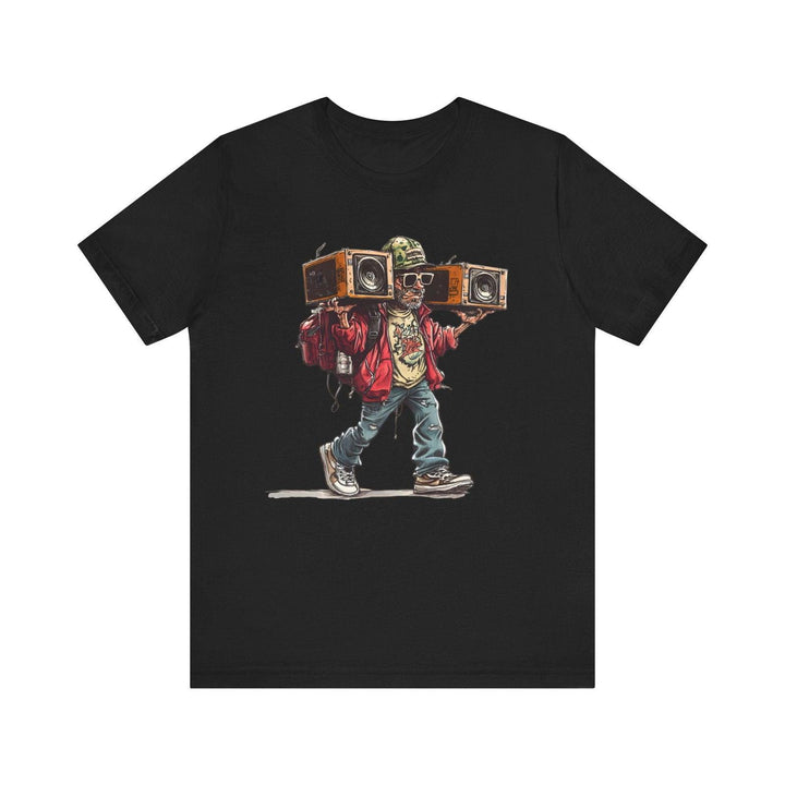 Hip Hop Retro Boombox Hustler T Shirt | Black