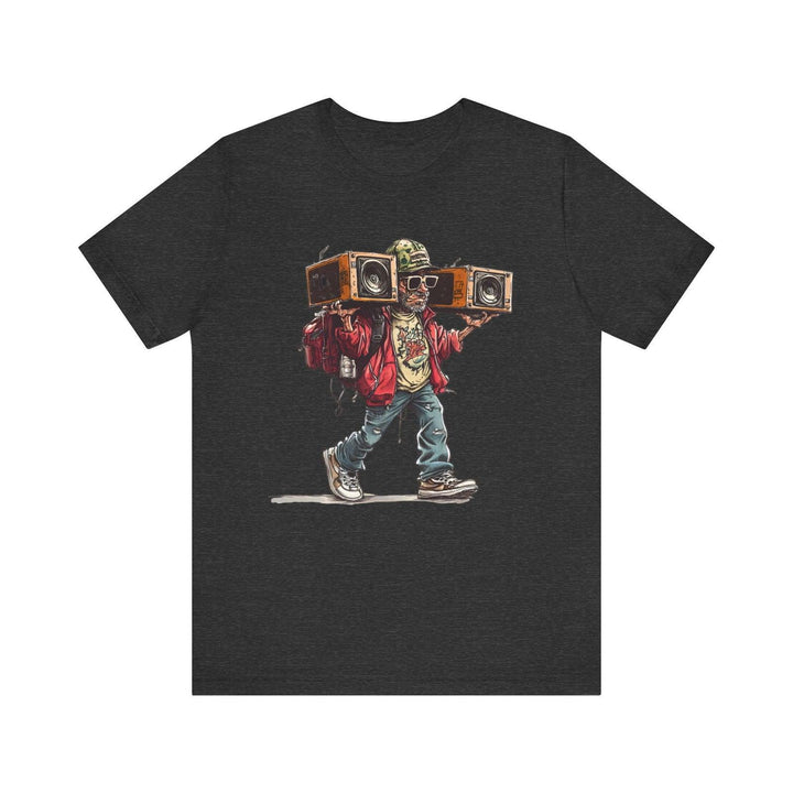 Hip Hop Retro Boombox Hustler T Shirt | Dark Grey Heather