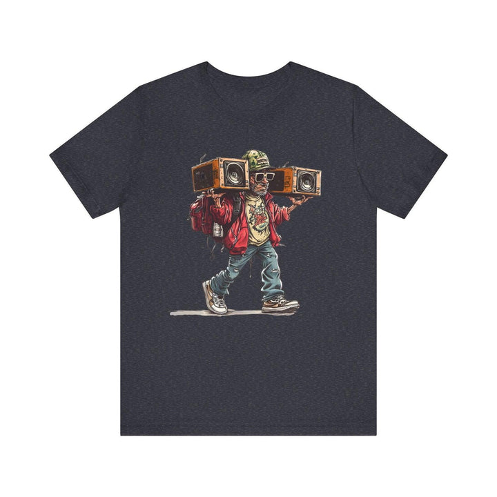 Hip Hop Retro Boombox Hustler T Shirt | Heather Navy