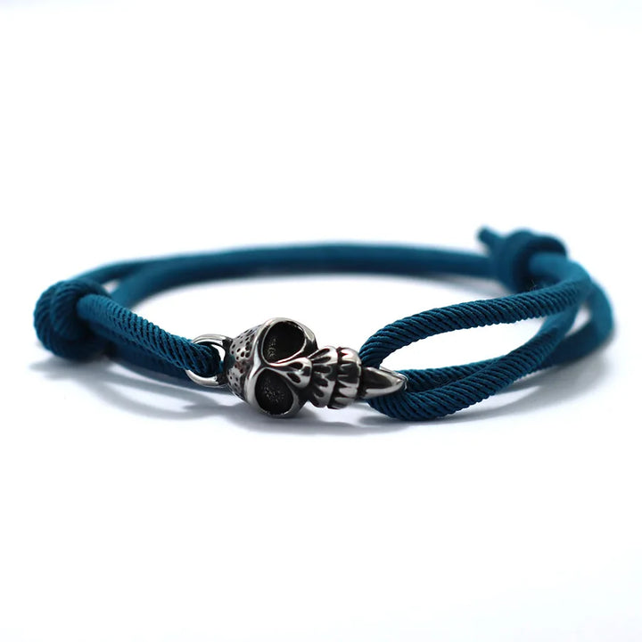 Steel Skull Bracelet | Peacock Blue Twill Tees