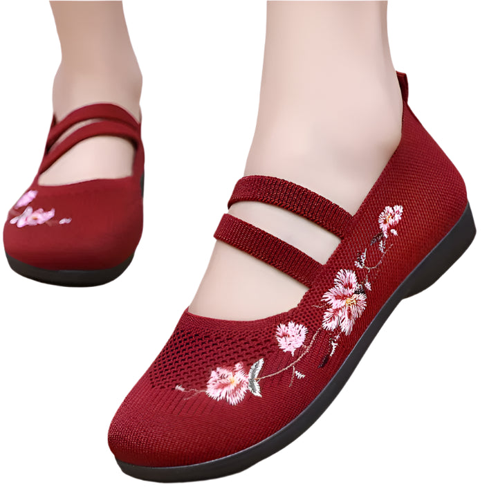 Women Soft Sole Embroidered | Orthopedic Shoes | Red Twill Tees