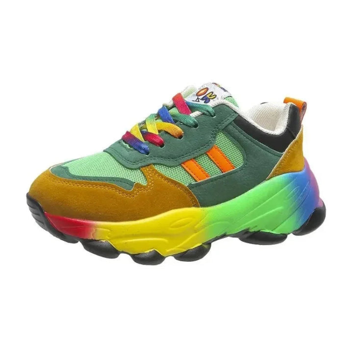 Women Rainbow Sneakers | Orthopedic Shoes | Green Twill Tees