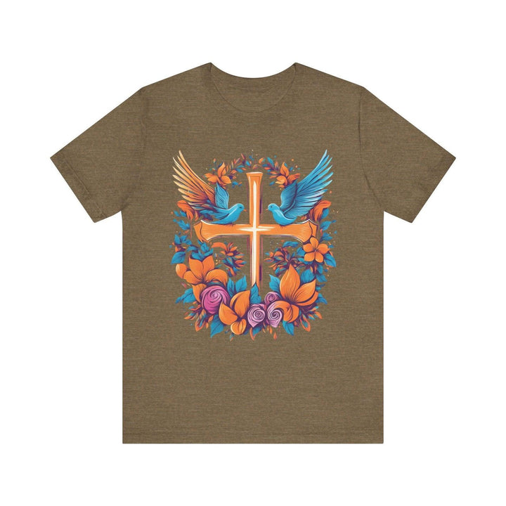 Christian Serene Cross T Shirt | Heather Olive