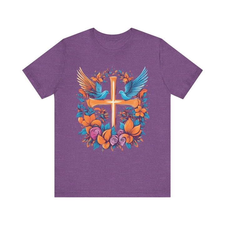 Christian Serene Cross T Shirt | Heather Team Purple