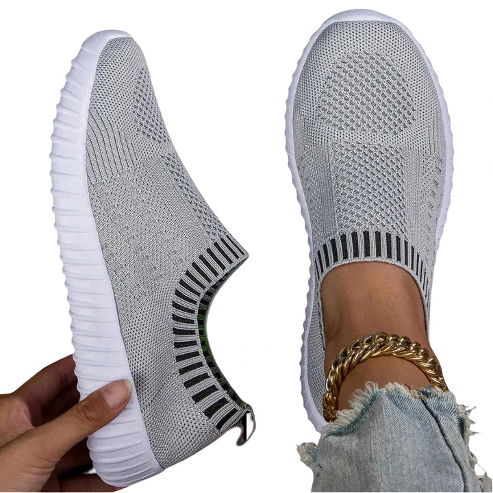 Women Air Knit Sneakers | Orthopedic Shoes | Gray Twill Tees