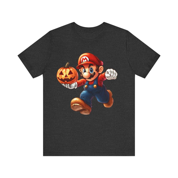 Mario Spooky Mario Pumpkin T Shirt | Dark Grey Heather