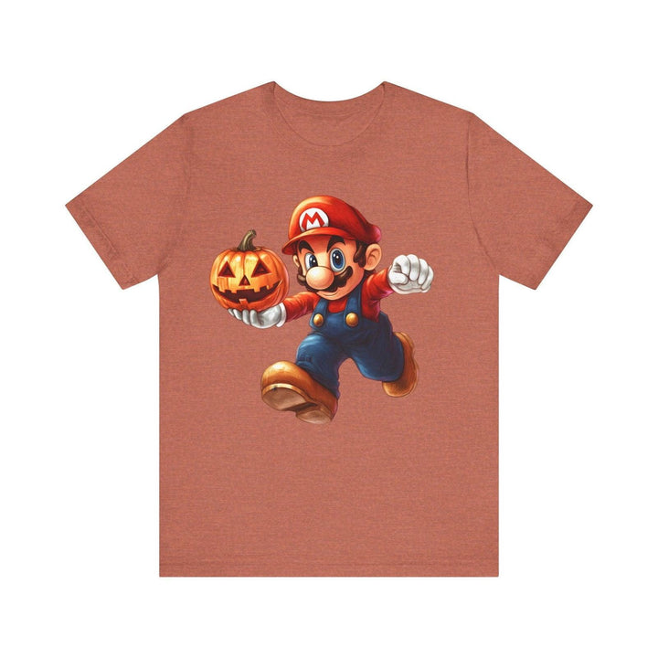 Mario Spooky Mario Pumpkin T Shirt | Heather Clay