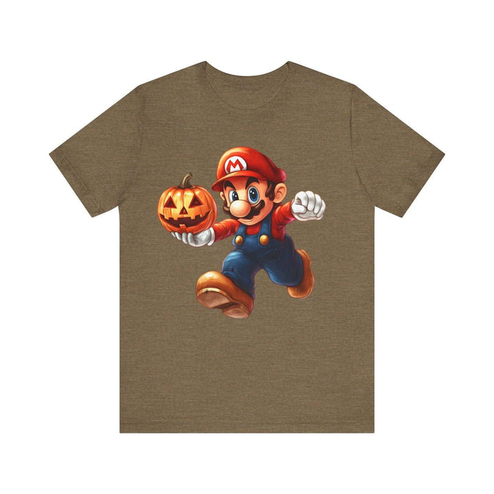 Mario Spooky Mario Pumpkin T Shirt | Heather Olive