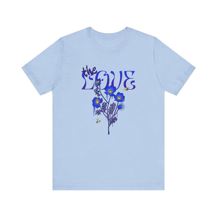 Christian The Love Blooms T Shirt | Baby Blue Twill Tees