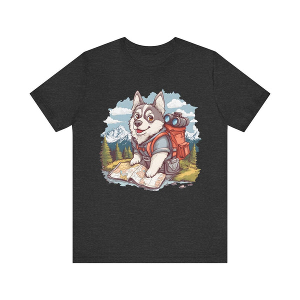 Hiking Trail Pup Explorer T Shirt | Dark Grey Heather Twill Tees