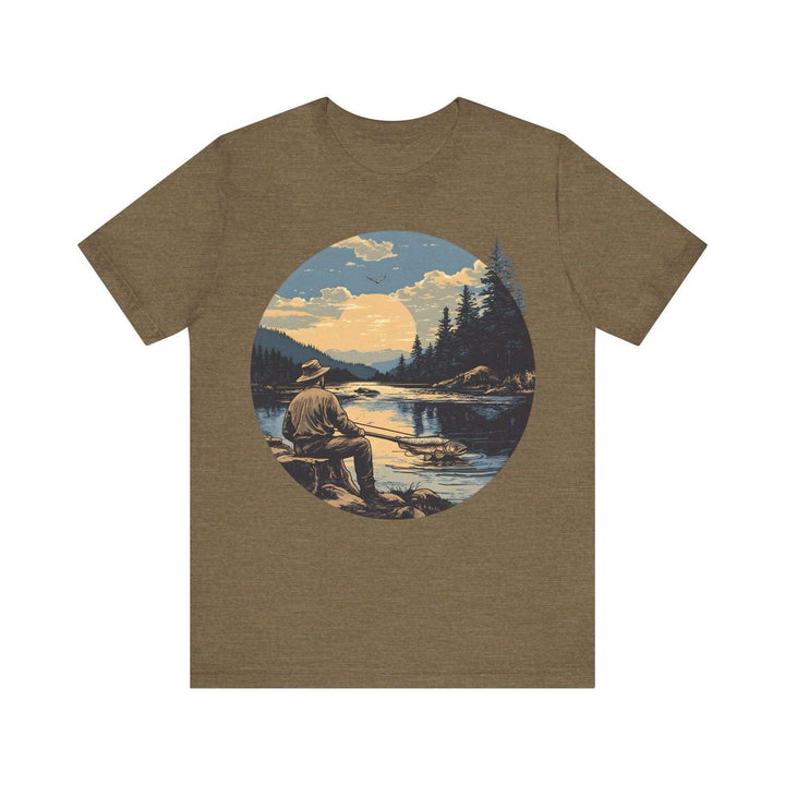 Fishing Tranquil Sunset T Shirt | Heather Olive