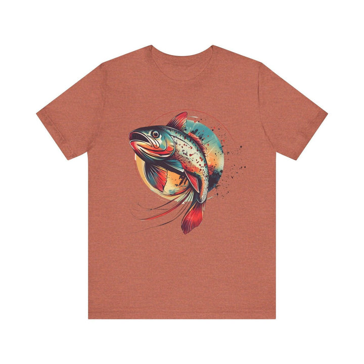 Fishing Vibrant Trout Splash T Shirt | Heather Clay