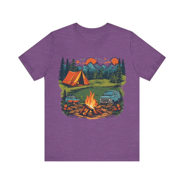 Summer Camp Vintage Campfire Adventure T Shirt | Heather Team Purple Twill Tees