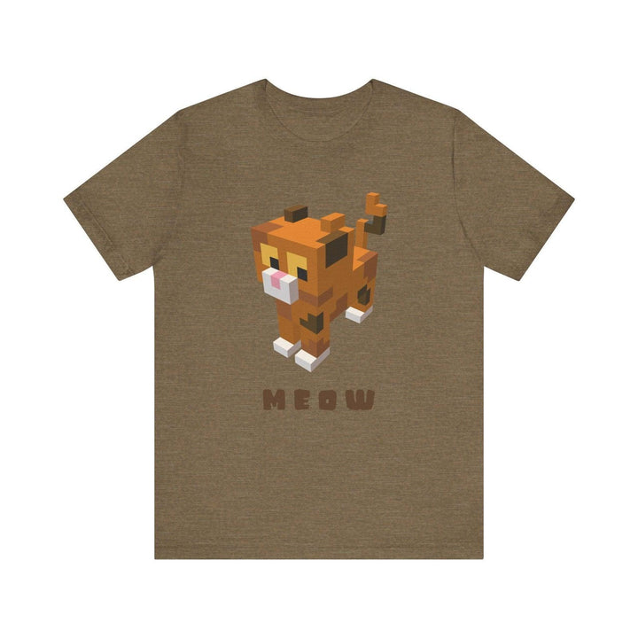 Minecraft Voxel Meow T Shirt | Heather Olive